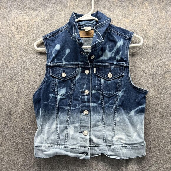 Levi's Denim Jacket Women Medium Blue Sleeveless Button Down Casual Cotton Vtg - Picture 1 of 12